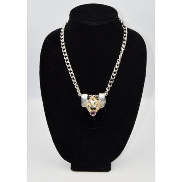 J Jansen Brutalist Onyx Gold & Silver Plated Austrian Crystal Statement Necklace - Picture 2 of 6